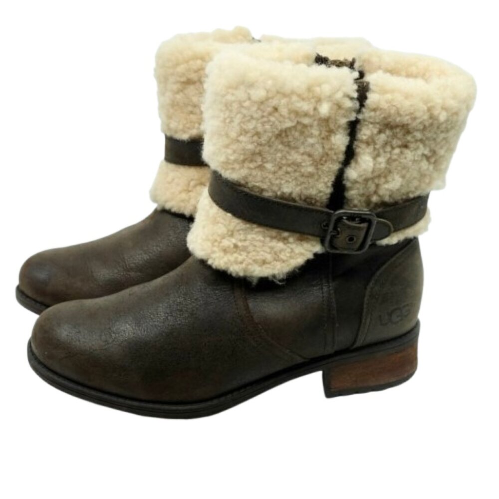 UGG ~BLAYRE II SUEDE BOOT~LEATHER SHEARLING LINED SIDE ZIP in ESPRESSO Sz 8 - Picture 4 of 8